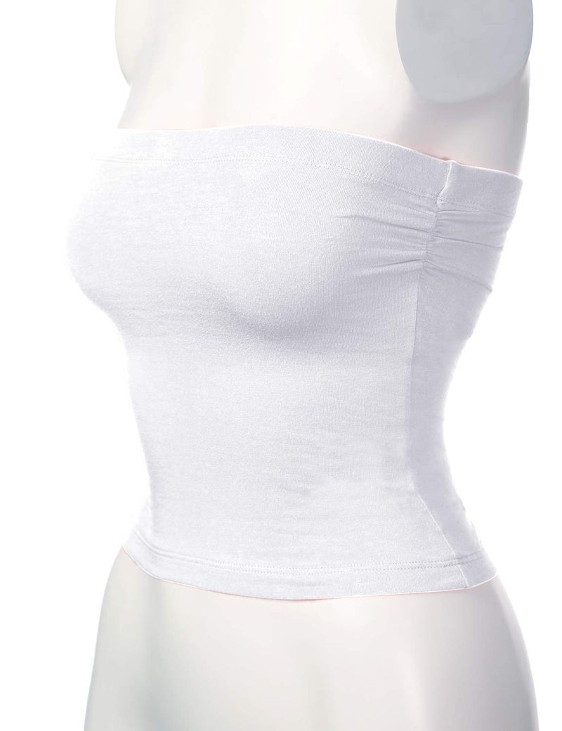HATOPANTS Women's Shapewear Tube Tops Strapless Ruched Built-in Shelf Bra Casual White M - Image 4